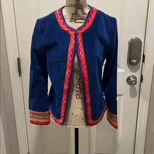 MWT America & Beyond Blue Velvet Jacket with Embroidered Trim  XS